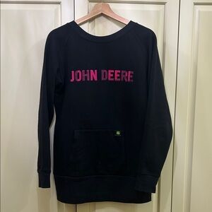 John Deere Black Crewneck Sweater with Pink Logo